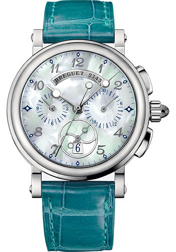 Breguet Marine Stainless Steel 34.6 MM - Green Leather Strap - Natural Mother-Of-Pearl Dial - 8827ST/5W/986