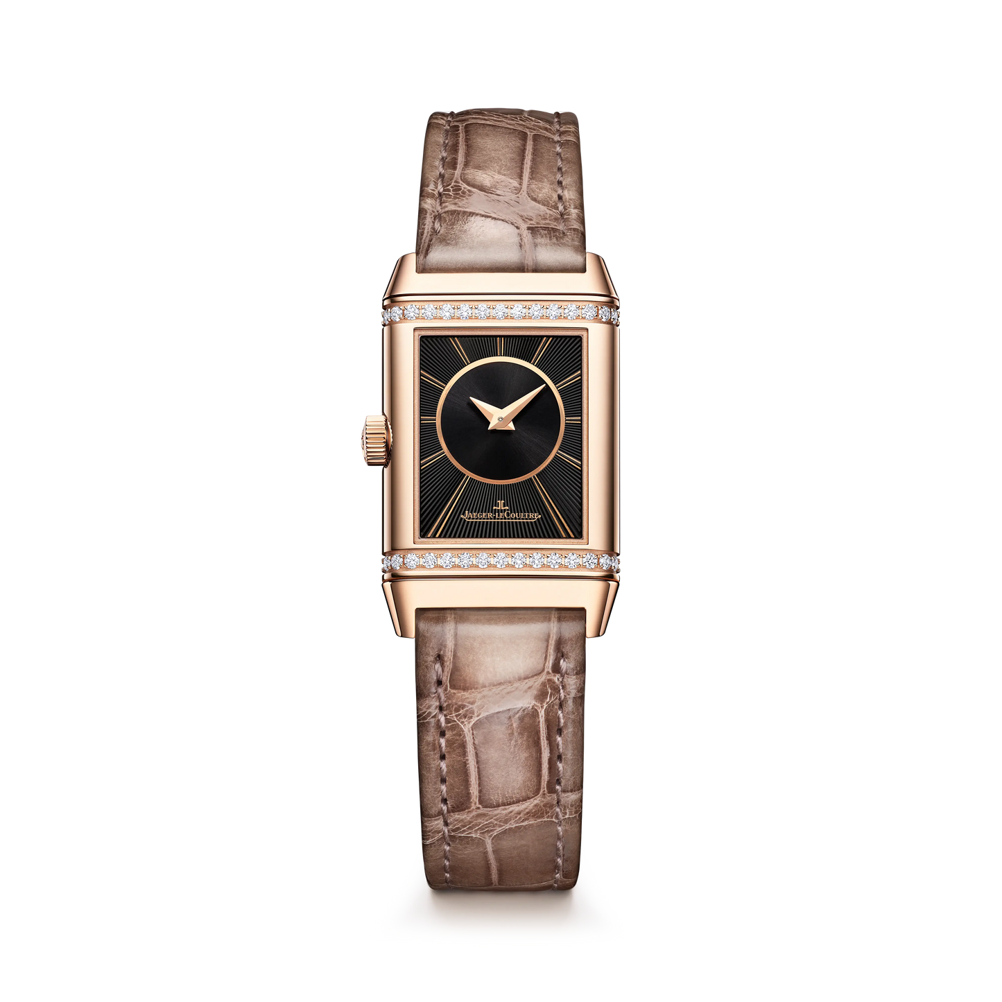 JLC - Reverso Classic Duetto - 34.2 MM x 21 MM - Pink Gold - Silvered-Gray/Black Dial - Taupe Leather Strap - Q2662543