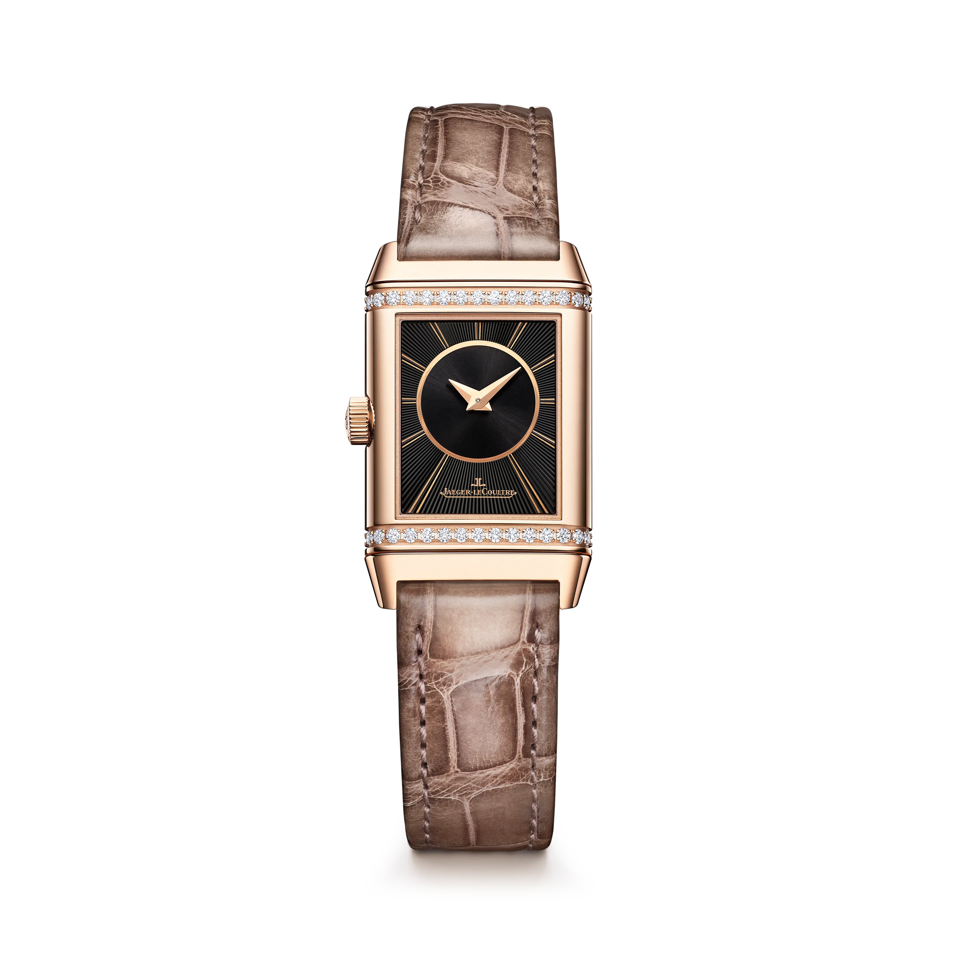 JLC - Reverso Classic Duetto - 34.2 MM x 21 MM - Pink Gold - Silvered-Gray/Black Dial - Taupe Leather Strap - Q2662543
