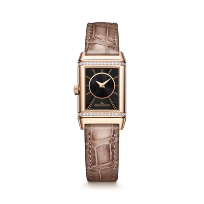 JLC - Reverso Classic Duetto - 34.2 MM x 21 MM - Pink Gold - Silvered-Gray/Black Dial - Taupe Leather Strap - Q2662543