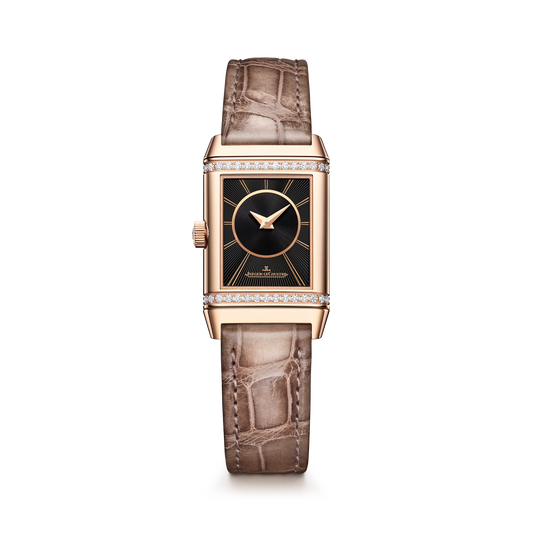 JLC - Reverso Classic Duetto - 34.2 MM x 21 MM - Pink Gold - Silvered-Gray/Black Dial - Taupe Leather Strap - Q2662543