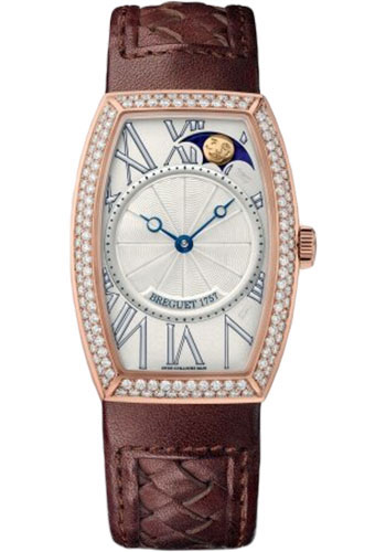 Breguet Héritage Rose Gold 25 MM -  Brown Leather Strap - Diamond Bezel - Silver Dial - 8861BR/11/386/D000