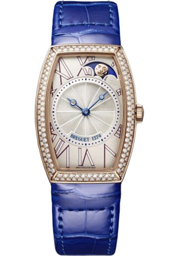 Breguet Héritage Rose Gold 25 MM -  Blue Leather Strap - Diamond Bezel - Silver Dial - 8861BR/15/986/D000