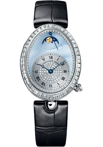 Breguet Reine de Naples White Gold 30.45 MM - Black Leather Strap. - Diamond Bezel - Mother-Of-Pearl Dial - 8909BB/VD/964/D00D3L