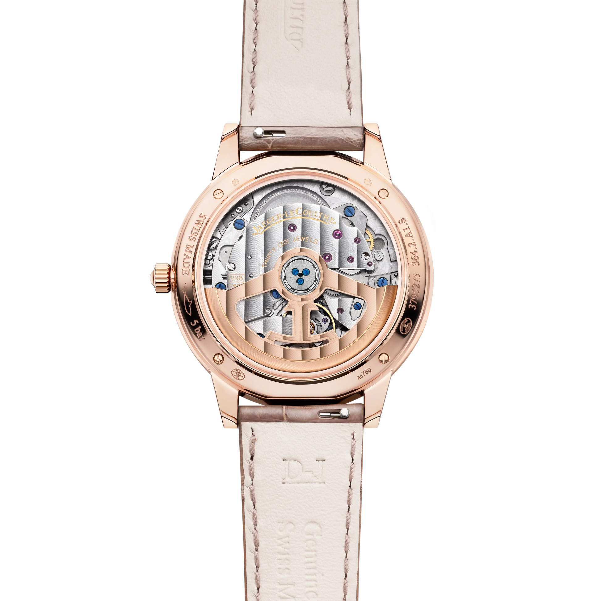 JLC - Rendez-Vous Classic Night & Day - 34 MM - Pink Gold - Silvered-Gray Guilloché Diamond Dial - Diamond Bezel - Taupe Leather Strap - Q3442441