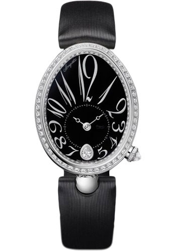 Breguet Reine de Naples White Gold 28.48 MM - Black Satin Strap - Diamond Bezel - Black Grand Feu Enamel Dial - 8918BB/2N/764/D00D