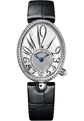 Breguet Reine de Naples White Gold 28.48 MM - Black Leather Strap - Diamond Bezel - Mother-Of-Pearl Dial - 8918BB/58/964/D00D3L