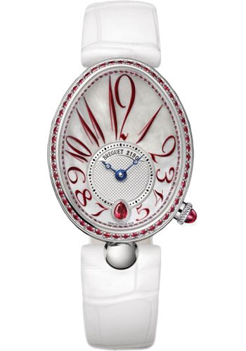 Breguet Reine de Naples White Gold 28.48 MM - White Leather Strap - Diamond Bezel - Mother-Of-Pearl Dial - 8918BB/5R/964/R00R