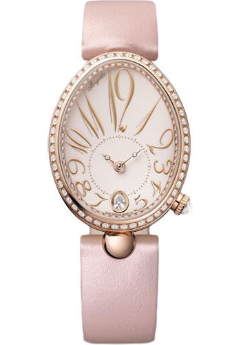 Breguet Reine de Naples Rose Gold 28.48 MM - Pink Leather Strap - Diamond Bezel - Light Pink Grand Feu Enamel Dial - 8918BR/2C/364/D00D