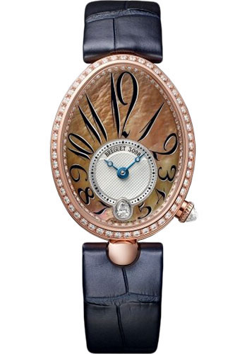 Breguet Reine de Naples Rose Gold 28.48 MM - Black Leather Strap - Diamond Bezel - Mother-Of-Pearl Dial - 8918BR/5T/964/D00D3L