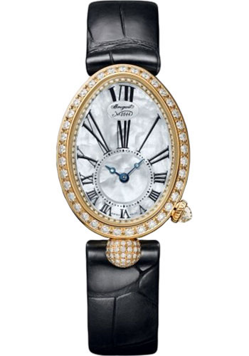 Breguet Reine de Naples Yellow Gold 24.95 MM - Black Leather Strap - Diamond Bezel - Mother-Of-Pearl Dial - 8928BA/51/944/DD0D3L