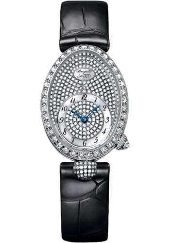 Breguet Reine de Naples White Gold 24.95 MM - Black Leather Strap - Diamond Bezel - Diamond Paved Dial - 8928BB/8D/944/DD0D3L