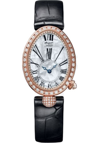 Breguet Reine de Naples Rose Gold 24.95 MM - Black Leather Strap - Diamond Bezel - Mother-Of-Pearl Dial - 8928BR/51/944/DD0D3L