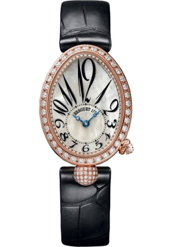 Breguet Reine de Naples Rose Gold 24.95 MM - Black Leather Strap - Diamond Bezel - Mother-Of-Pearl Dial - 8928BR/5W/944/DD0D3L