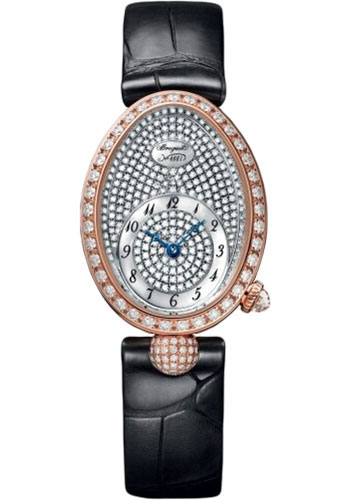 Breguet Reine de Naples Rose Gold 24.95 MM - Black Leather Strap - Diamond Bezel - Diamond Paved Dial - 8928BR/8D/944/DD0D3L