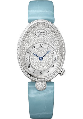 Breguet Reine de Naples White Gold 28.48 MM - Light Blue Leather Strap - Diamond Bezel - Diamond Paved Dial - 8938BB/8D/964/DD0D