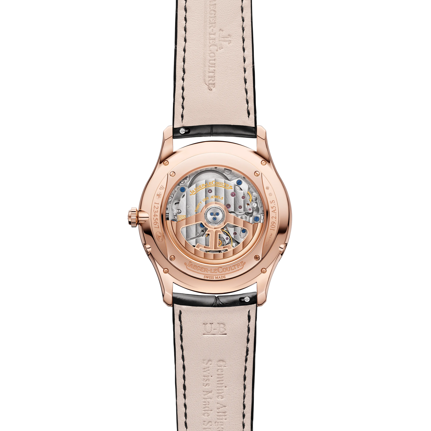 JLC - Master Ultra Thin Moon - 39 MM - Pink Gold - Eggshell Beige Dial - Diamond Bezel - Black Leather Strap - Q1362503