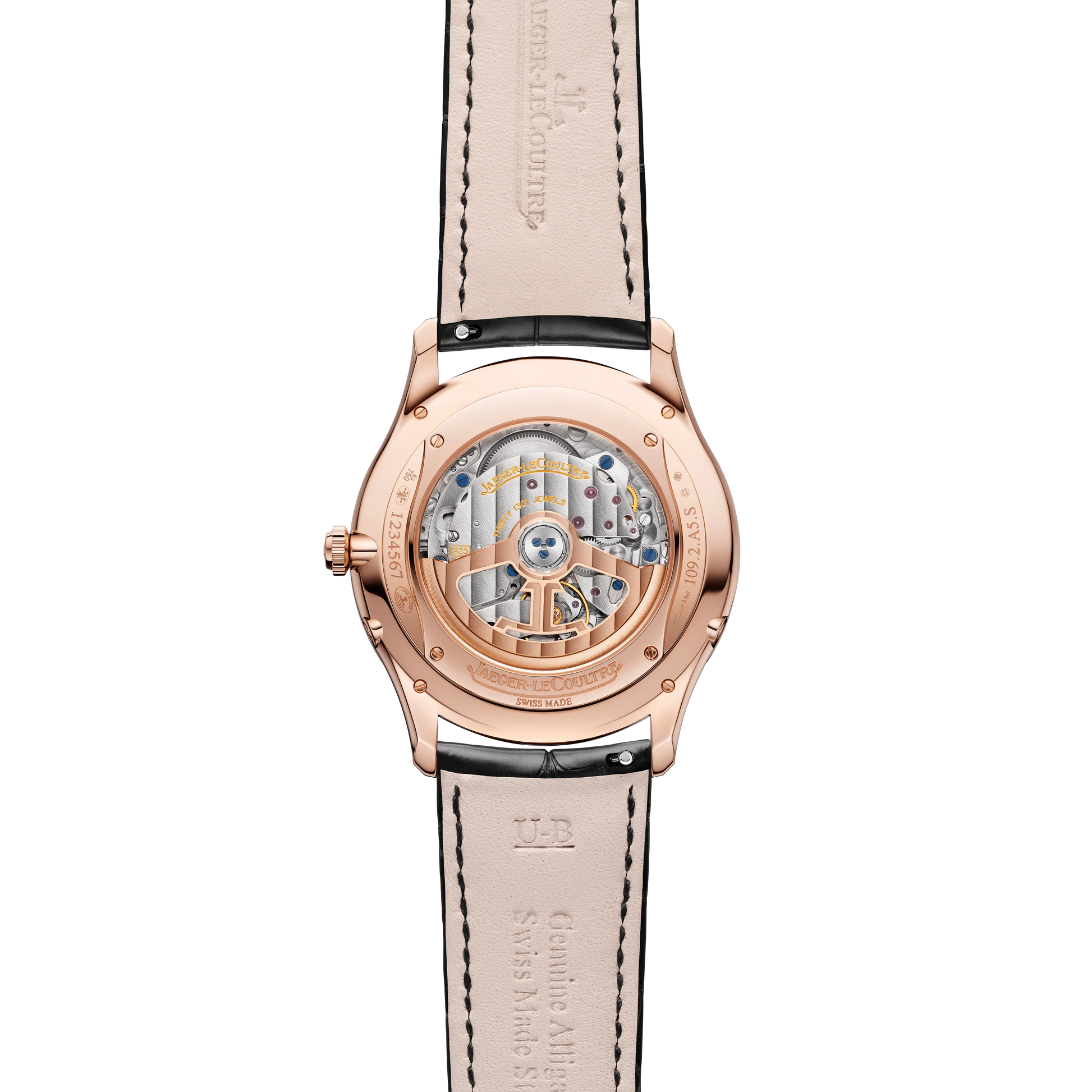 JLC - Master Ultra Thin Moon - 39 MM - Pink Gold - Eggshell Beige Dial - Diamond Bezel - Black Leather Strap - Q1362503