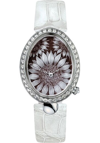 Breguet Reine de Naples White Gold 31.95 MM - White Leather Strap - Diamond Bezel - Cameo Carved Out Seashell Dial - 8958BB/51/974/D00D3L