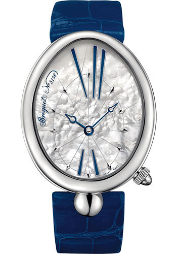 Breguet Reine de Naples Stainless Steel 35.5 MM X 43.75 MM - Blue Leather Strap - Mother-Of-Pearl Dial - 8967ST/51/986