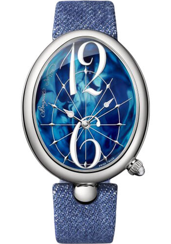 Breguet Reine de Naples Stainless Steel 34.95 MM - Blue Leather Strap - Mother-Of-Pearl Dial - 8967ST/E8/786/3L