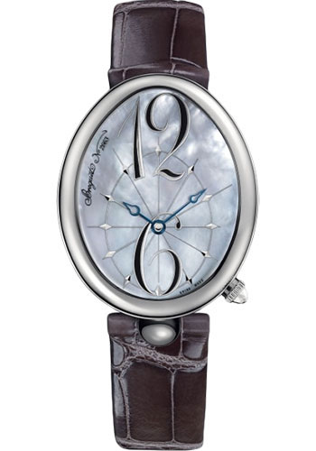 Breguet Reine de Naples Stainless Steel 34.95 MM - Brown Leather Strap - Mother-Of-Pearl Dial - 8967ST589863L