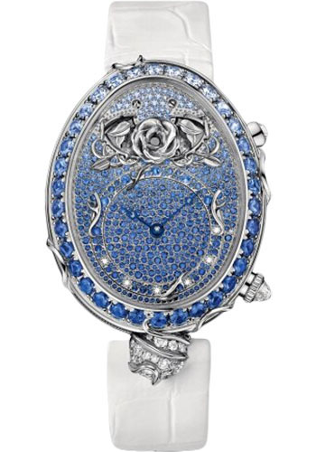 Breguet Reine de Naples White Gold 32 MM - White Leather Strap - Diamond Bezel - Diamond And Sapphire Paved Dial - 8973BB/6S/8H4/SD0D3L