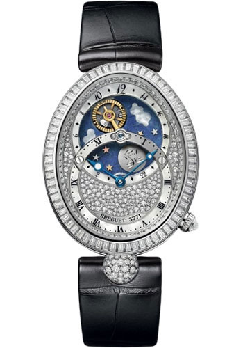 Breguet Reine de Naples White Gold 34 MM - Black Leather Strap - Diamond Bezel - Diamond Paved Dial - 8999BB/8D/974/DD0D