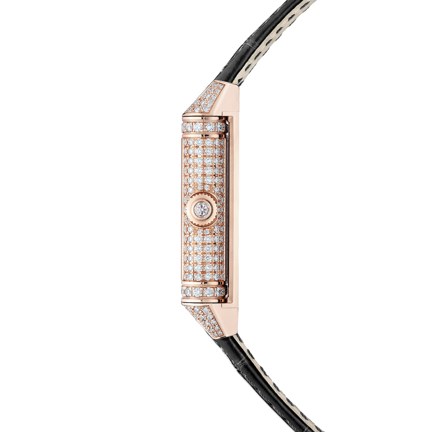 JLC - Reverso One Duetto Jewelry - 40 MM x 20 MM - Pink Gold - Silvered-Gray/Black Dial - Diamond-Pavé Case - Black Leather Strap - Q336247J