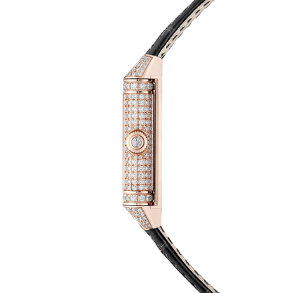 JLC - Reverso One Duetto Jewelry - 40 MM x 20 MM - Pink Gold - Silvered-Gray/Black Dial - Diamond-Pavé Case - Black Leather Strap - Q336247J