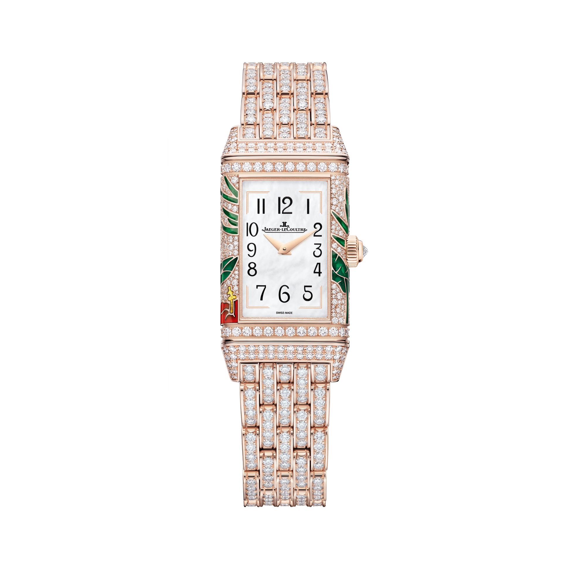 JLC - Reverso One "Hibiscus Rosa" Limited Edition - 40 MM x 20 MM - Rose Gold - Mother-Of-Pearl Dial - Full Diamond-Set Case And Bracelet - Q3292325