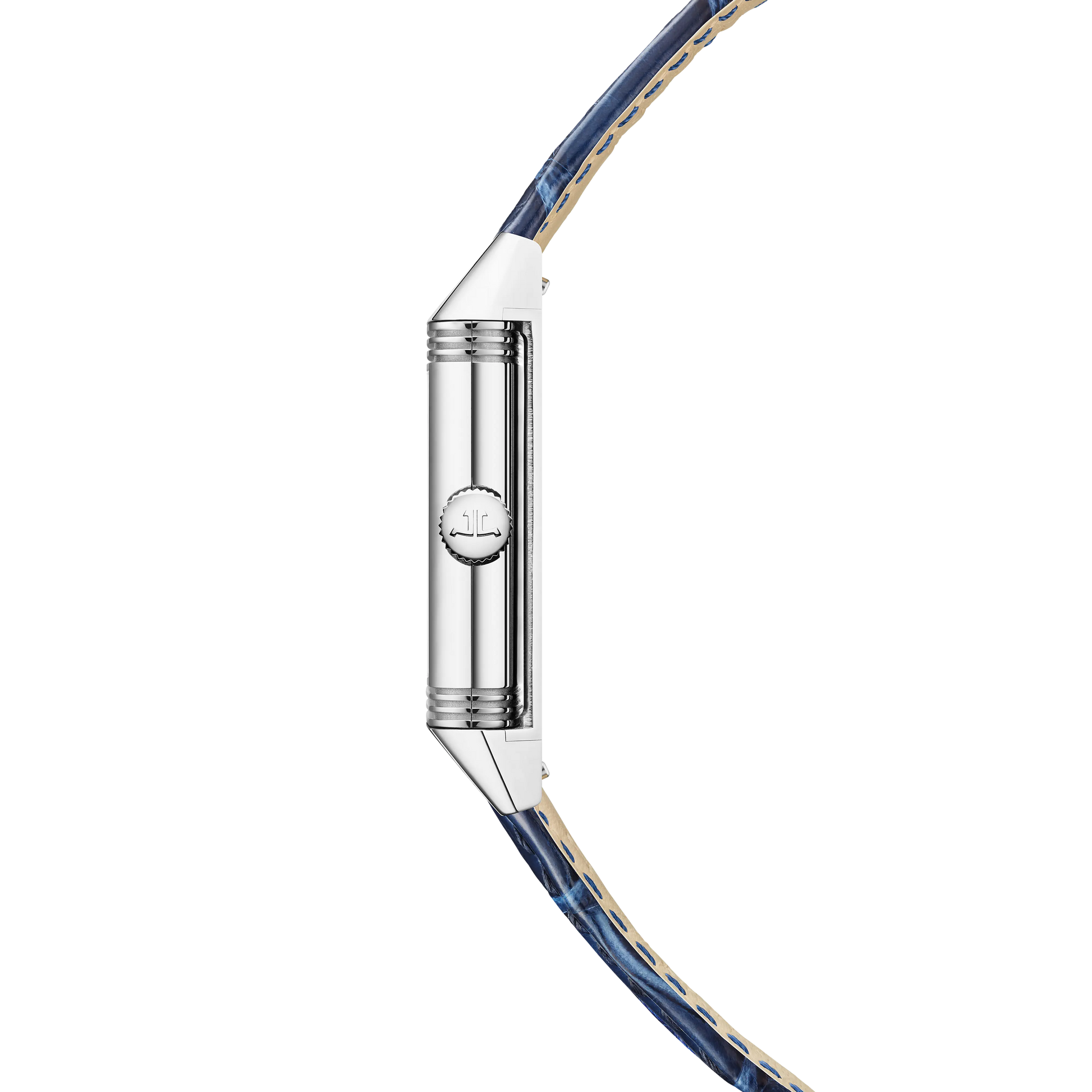 JLC - Reverso Classic Monoface - 35.78 MM x 21 MM - Stainless Steel - Silvered-Gray Guilloché Dial - Blue Leather Strap - Q2608442