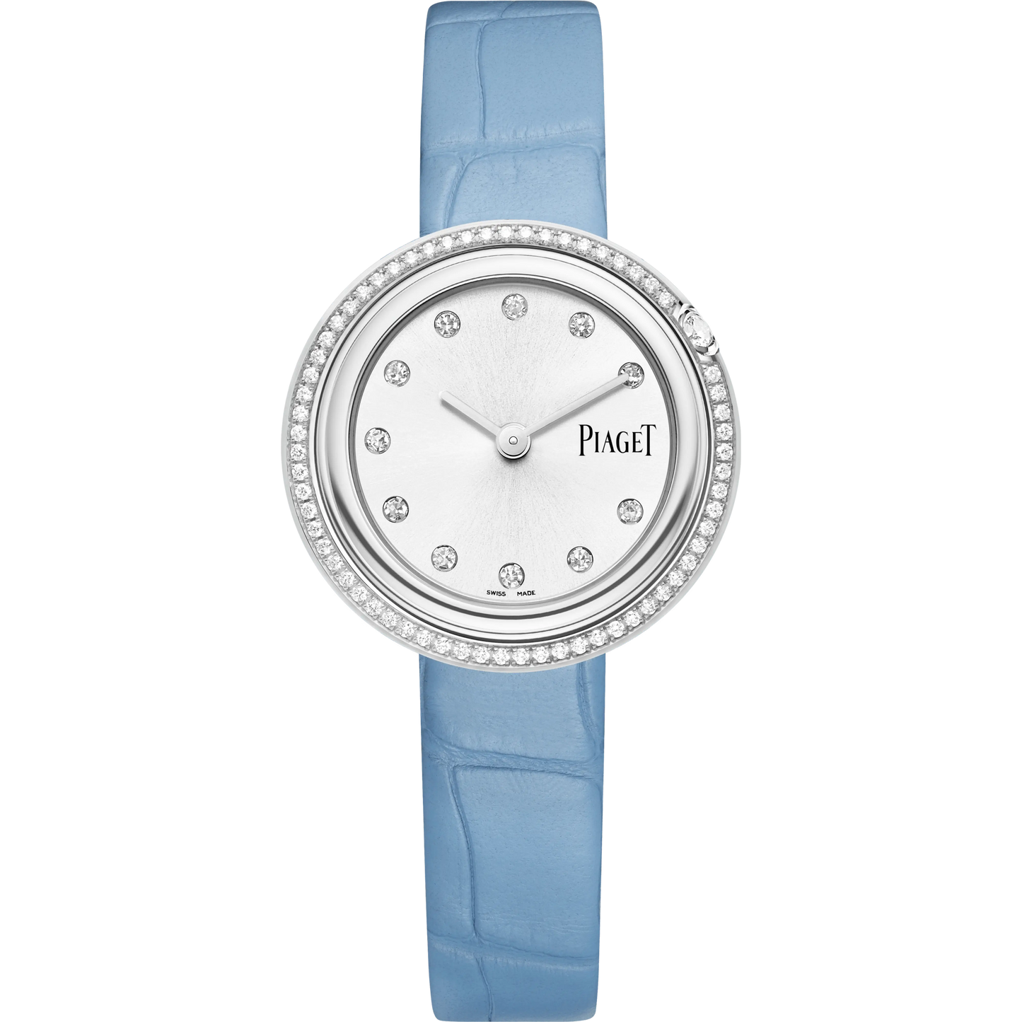 Piaget Possession - Stainless Steel 29 MM - Light Blue Leather Strap - Diamond Bezel - Silver Diamond Dial - G0A48080