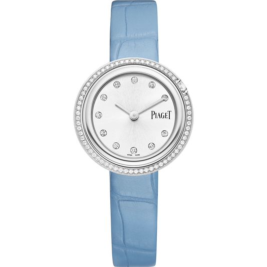 Piaget Possession - Stainless Steel 29 MM - Light Blue Leather Strap - Diamond Bezel - Silver Diamond Dial - G0A48080