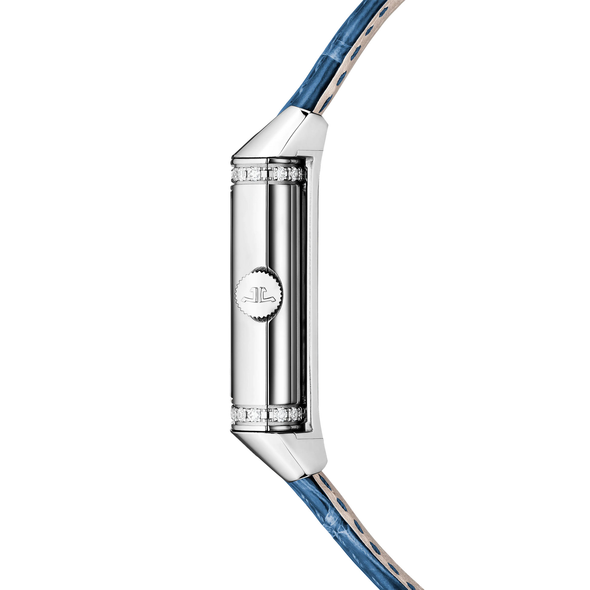 JLC - Reverso Classic Duetto - 40 MM x 24.4 MM - Stainless Steel - Silvered-Gray/Blue Dial - Diamond-Set Case - Blue Leather Strap - Q2578480