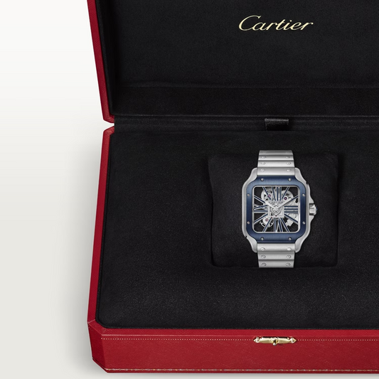 Cartier Santos de Cartier Black ADLC Steel 39.8 MM - Steel Bracelet - Skeleton Dial - WHSA0026