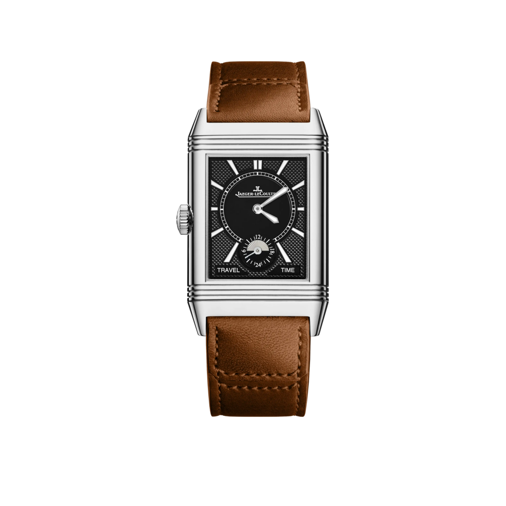 JLC - Reverso Classic Duoface Small Seconds - 47 MM x 28.3 MM - Stainless Steel - Silvered-Gray/Black Dial - Brown Leather Strap - Q3848423