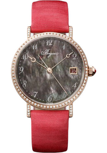 Breguet Classique Rose Gold 33.5 MM - Red Fabric Strap - Diamond Bezel - Mother of Pearl Dial - 9065BR/5T/976/DD00