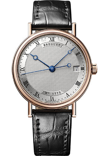 Breguet Classique Rose Gold 33.5 MM - Black Leather Strap -  Silvered Gold Dial - 9067BR/12/976