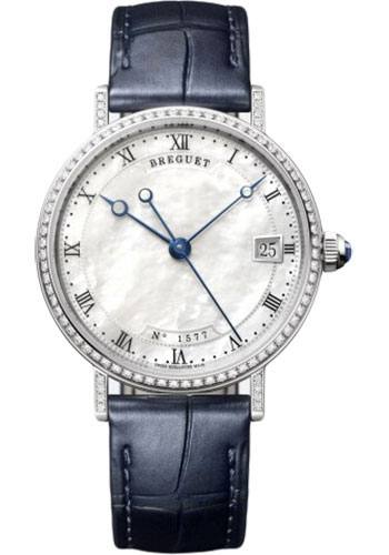 Breguet Classique White Gold 33.5 MM - Blue Leather Strap - Mother Of pearl Dial - 9068BB/52/976/DD00