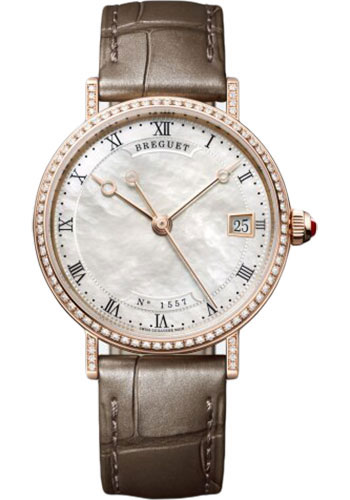 Breguet Classique Rose Gold 33.5 MM - Brown Leather Strap - Mother Of pearl Dial - 9068BR/52/976/DD00