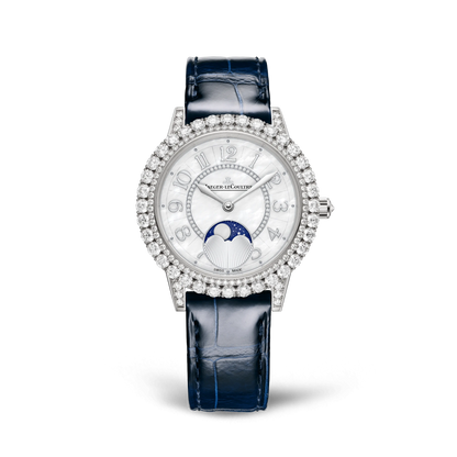 JLC - Rendez-Vous Dazzling Moon - 36 MM - White Gold - Mother-Of-Pearl Diamond-Set Dial - Diamond Bezel - Blue Leather Strap - Q3523570