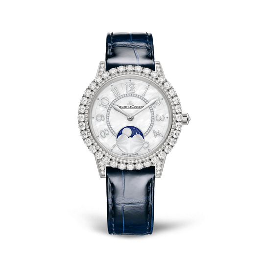 JLC - Rendez-Vous Dazzling Moon - 36 MM - White Gold - Mother-Of-Pearl Diamond-Set Dial - Diamond Bezel - Blue Leather Strap - Q3523570