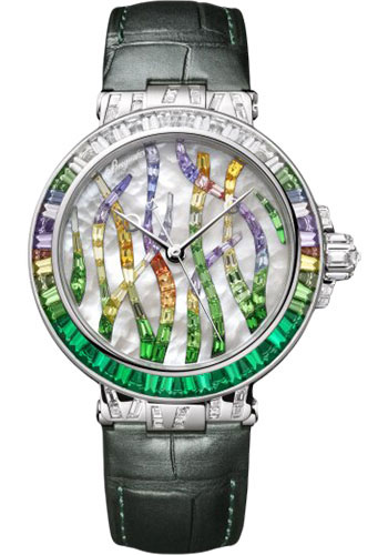 Breguet Marine Haute Joaillerie  Emerald Poseidonia White Gold 35.8 MM - Black Leather Strap - Diamond Bezel - Mother-Of-Pearl Dial - 9509BB/5E/984/ED0E