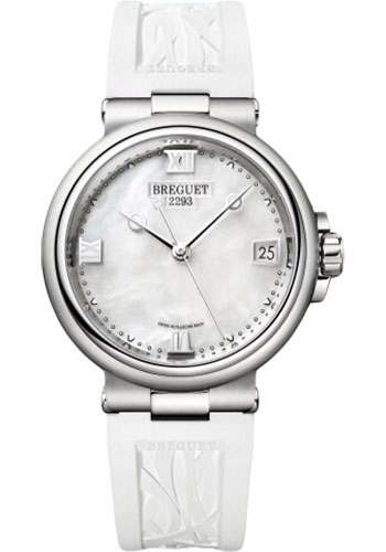 Breguet Marine Stainless Steel 33.80 MM - White Rubber Strap - Mother-Of-Pearl Dial - 9517ST/5W/584