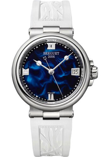 Breguet Marine Stainless Steel 33.80 MM - White Rubber Strap - Blue Dial - 9517ST/E2/584