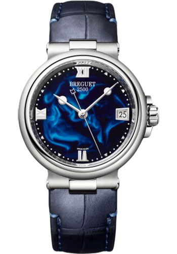 Breguet Marine Stainless Steel 33.80 MM - Blue Leather Strap - Blue Dial - 9517ST/E2/984