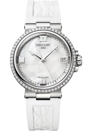 Breguet Marine Stainless Steel 33.80 MM - White Rubber Strap - Diamond Bezel - Mother-Of-Pearl Dial - 9518BR/52/984/D000