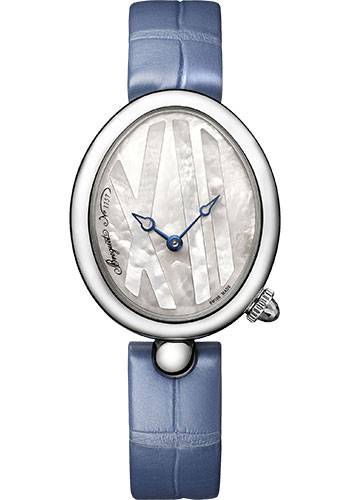 Breguet Reine de Naples Stainless Steel 32.7 x 27.3 MM - Lavendar Leather Strap - Mother-Of-Pearl Dial - 9807ST/5W/922