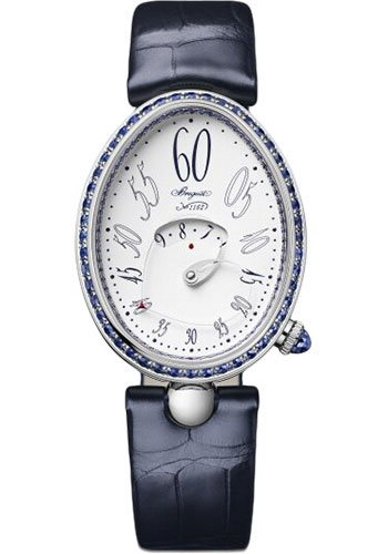 Breguet Reine de Naples White Gold 28.48 MM - Blue Leather Strap - Diamond Bezel - White Lacquered Dial -  9838BB/B8/364/S00S